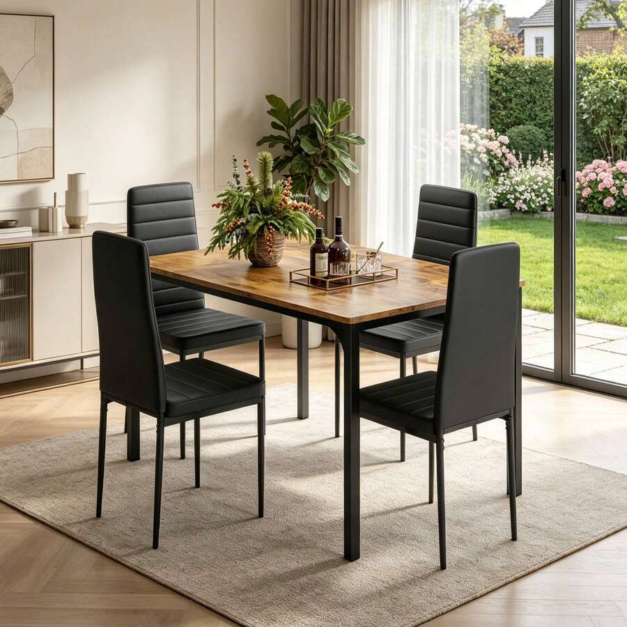 5 Pieces Dining Table Set For 4, New Year Kitchen Table Set With 4 Upholstered PU Leather Chairs For Dining Room, Living Room, Apartment, Small Space - Retro - View 1