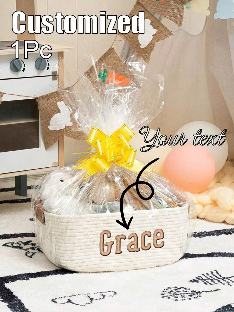 1 pieza Cesta de almacenamiento personalizada, puramente hecha a mano, con asas de transporte y se puede personalizar con un nombre o texto único en inglés. Ideal para organizar juguetes, productos de belleza y artículos esenciales del hogar; es un regalo verdaderamente único - Multicolor - Ver 1