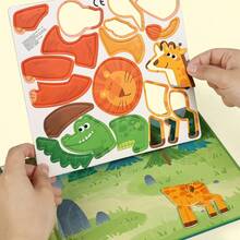 1pc Multicolor 3-In-1 Magnetic Puzzle Book, Foldable Animal Dinosaur Puzzle Game | Montessori Educational Activity | Kindergarten Fine Motor Skills Toy | Portable Travel Quiet Busy Book | Children's Cognitive Gift Toy - Multicolor - View 12