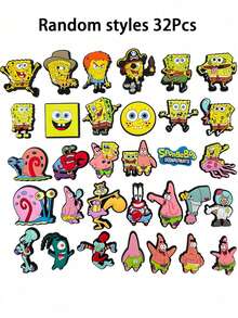 SpongeBob SquarePants 6/24/32入 家庭與朋友可愛鞋飾 DIY 洞洞鞋涼鞋配件 可拆卸 卡哇伊 Bingo 狗狗 Coco Rusty Muffin 鞋飾 派對小禮物 贈品 裝飾配件 - 彩色 - 查看 7