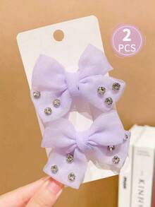 2pcs Girls Multi-Color Faux Pearl Bow Hair Clips - Mauve Purple - View 8