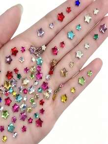 100pcs Assorted Size Colorful 3D Star Rhinestones Nail Art Charms, Random Color And Size Combination; Flat Bottom Asymmetric Star Nail Decorations, Including Rose Red, Ocean Blue, Light Pink And More, 3D Nail Rhinestones, Nail Art Stones, Nail Art Tools, Women/Girls Nail Accessories, Nail Art Stickers - Multicolor - View 4