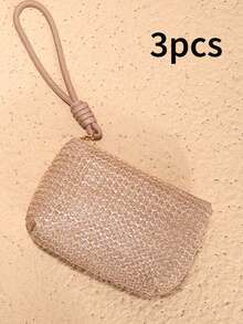 1/2/3/4 piezas Monedero de paja tejida para mujer, monedero pequeño portátil de mano con llavero, bolsa de almacenamiento para llaves y tarjetas, cartera pequeña de paja tejida, bolso de mano portátil, portallaves y portatarjetas, bolsa de almacenamiento colgante de mano, cartera para mujer, mini cartera, cartera de muñeca, monedero - Multicolor - Ver 27