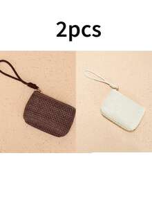 1/2/3/4 piezas Monedero de paja tejida para mujer, monedero pequeño portátil de mano con llavero, bolsa de almacenamiento para llaves y tarjetas, cartera pequeña de paja tejida, bolso de mano portátil, portallaves y portatarjetas, bolsa de almacenamiento colgante de mano, cartera para mujer, mini cartera, cartera de muñeca, monedero - Multicolor - Ver 18
