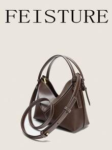 Women's Two-Tone Design Mini PU Handbag Fashionable Shoulder Bucket Bag - Coffee - View 4