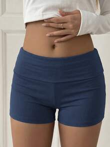 Summer Women's Y2K Style Striped Shorts, Low Waist Foldable Waistband Design, Perfect For Casual, Home, Street And Daily Commute - Navy Blue - View 7