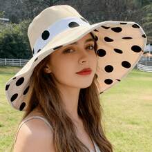 Spring And Summer Women's Double-Sided Reversible Oversized Brim Fisherman Hat, Suitable For Outdoor Beach, Swimming, Camping, And Traveling, - 米色 - 查看 6
