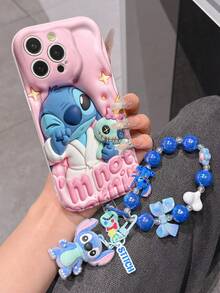 Disney Has Authorized, Phone Case - Chain Set, The Stitch Lilo & Stitch 3D Phone Case Plus A Silicone 3D Stitch Bracelet With Metallic Ring Removable Bracelet, Stitch And Angel Pattern, Compatible With Iphone17/16/15/14/13/12/11/XS/XR/X Plus Pro Max, A Stylish Cartoon Phone Case, The Perfect Gift Choice, Phone Protection, Durable Phone Cover, Great Gift For Friends And Family. - White - View 4