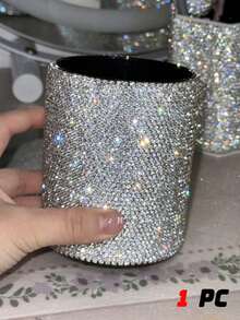 1個亮面水鑽化妝刷收納管，化妝工具收納器，筆筒，筆容器，文具用品，梳子收納，室內桌面裝飾飾品，生日派對節日禮物，鑽石裝飾藝術品，萬聖節，聖誕節 - 彩色 - 查看 1