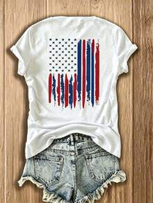 Retro Fireworks Shirt Patriotic T-Shirt, Preppy Coastal Lake T-Shirt, Colorful Summer T-Shirt, Beach Lover Gift Casual T-Shirt Vacation Set For Women - 白色 - 查看 2