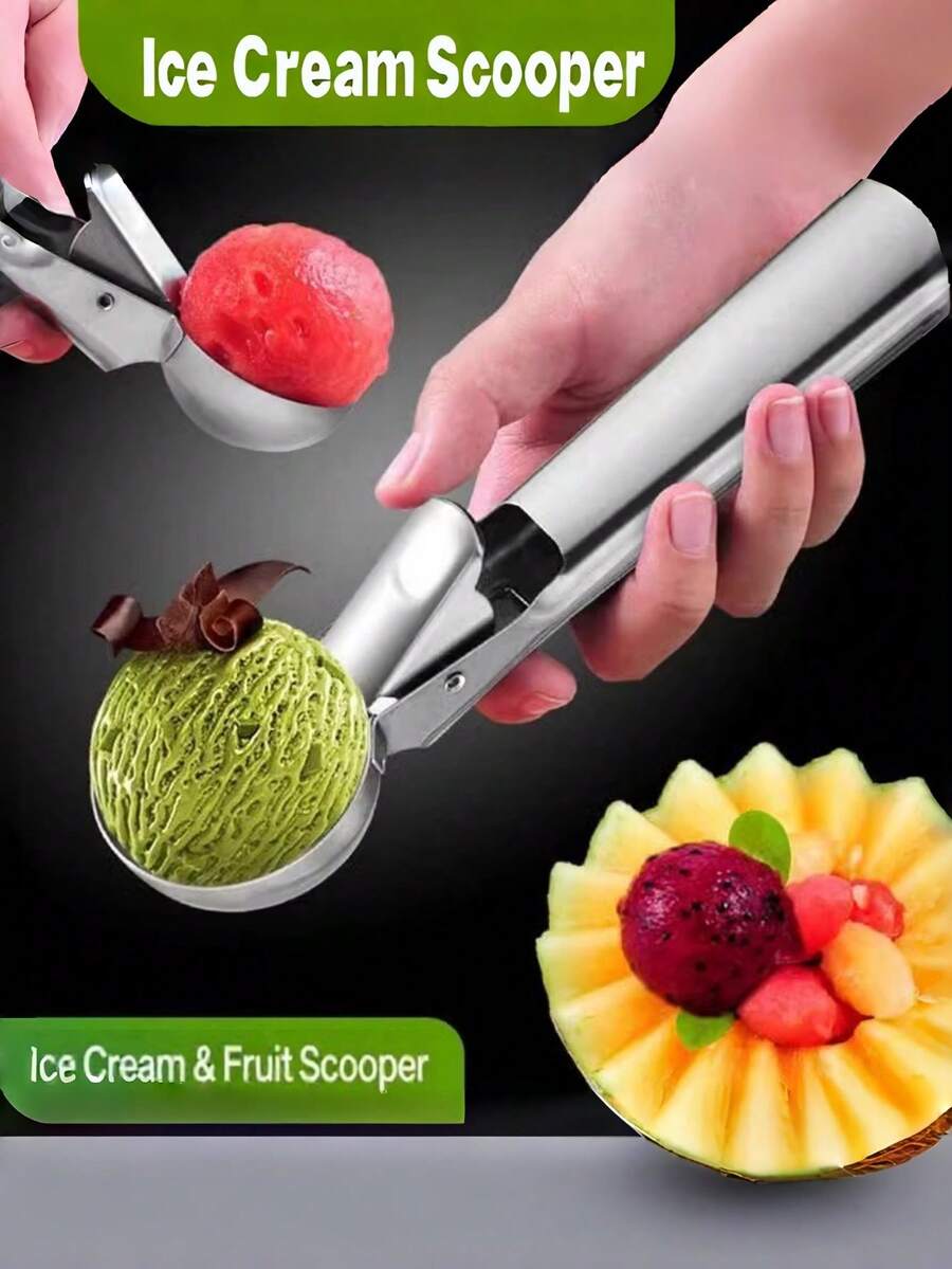 1pc Stainless Steel Multi-Function Ice Cream Scoop, Ice Cream Ball Scoop, Fruit Spoon, Multi-Purpose Ice Cream Ball Scoop, Multi-Purpose Ic…Cream Spoon, Ice Cream Fruit Spoon, Party Supplies, Home Goods, Kitchen Utensils, Essentail For Summer, - Multicolor - View 1