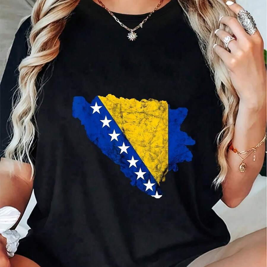 Cotton Casual Hirt Bosnia And Herzegovina Map Outline Bosnia Travel Bosnian T-Shirt - 黑色 - 查看 1