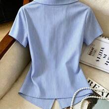 ghadjgyjad  Camisa elegante y versátil para mujer con cuello vuelto, cintura anudada asimétrica, ideal para uso casual, profesional y de oficina - Multicolor - Ver 3