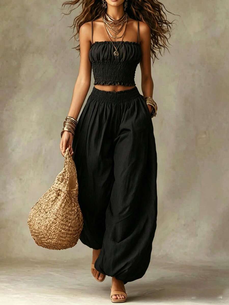 Relaxed Two-Piece Set For Lounging And Travel, Very Popular - Black - View 1