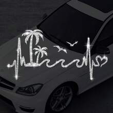 1pc Sparkling Coconut Tree Seagull ECG Car Sticker Self Adhesive No Residue Easy To Install Suitable For Cars, Trucks, Motorcycles, Glass Windows, Laptops Best Gift - 1pc - View 13