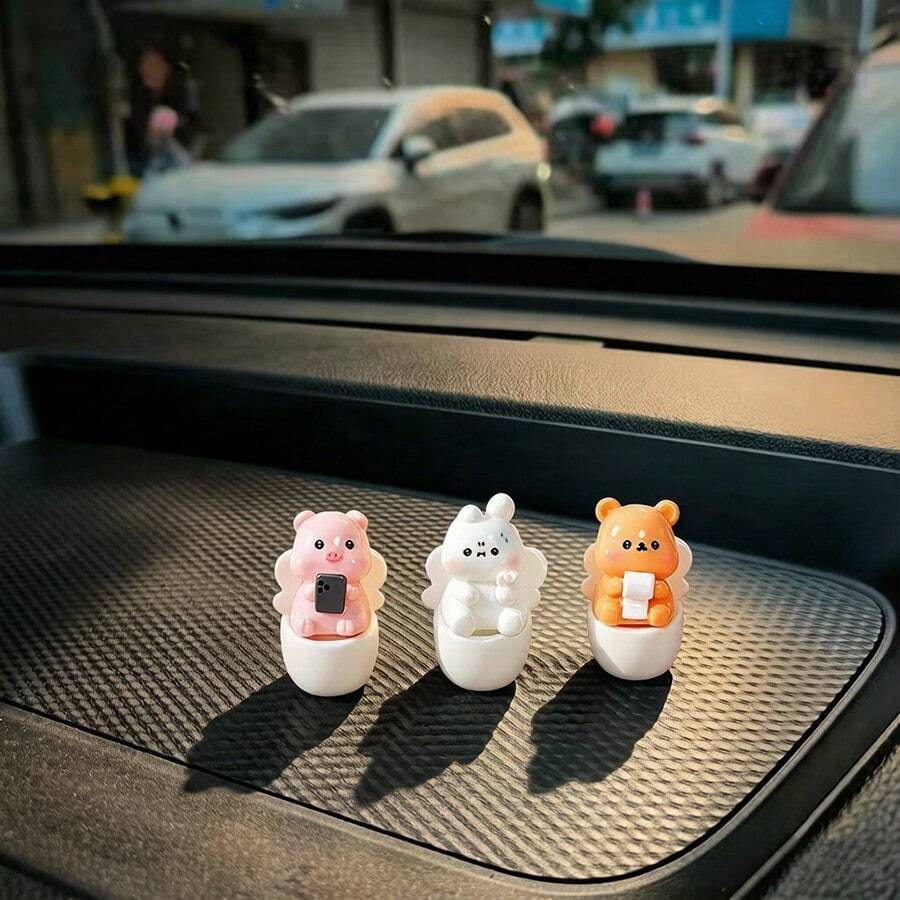 6入創意可愛廁所伴侶小動物車用儀表板桌面擺飾 DIY 車內裝飾 辦公室書桌電腦螢幕裝飾配件 - 廁所搭子 - 查看 1
