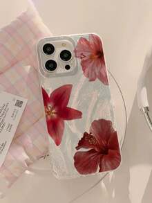 1 pieza Funda de teléfono transparente IMD suave, brillante y lisa, con patrón de flores de patchwork floral rosa, personalizada, a la moda, impermeable, anti-huellas y anti-arañazos - Multicolor - Ver 5