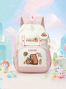 1pc Personalized Back To School Large Capacity Cute Cartoon Capybara Print Backpack With Mini Round Coin Purse, Adjustable Shoulder Straps, Nylon Material Zipper Closure Multiple Compartments Storage, Suitable For Daily, Outings, Travel, Commuting. Perfect Birthday, New Year Or Holiday Gift For Friends, Daughters Or Sons. Custom Exclusive Name, Anniversary. - Multicolor - View 9