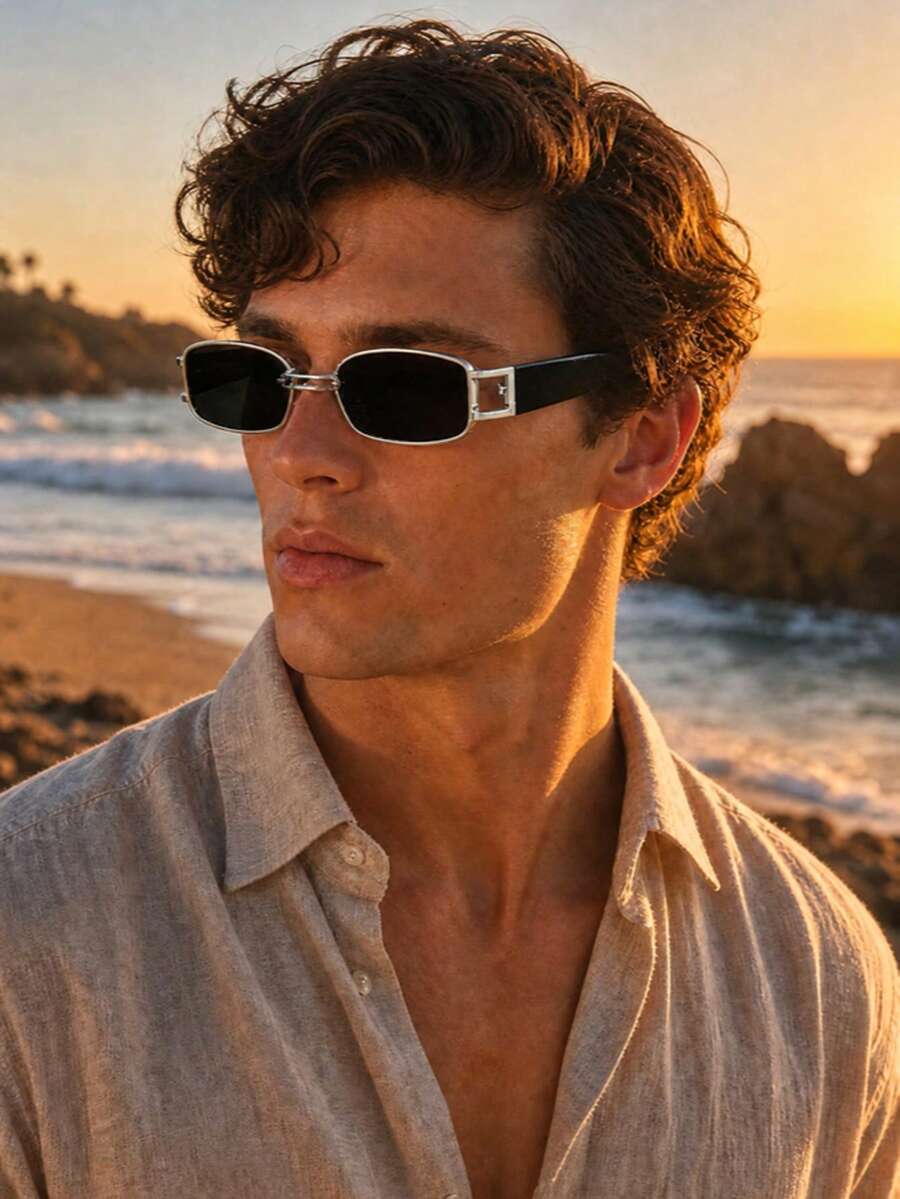 1 Pair Small Square Frame Fashion Glasses, Minimalist Fashion Eyewear Suitable For Daily Outings - Silver - View 1