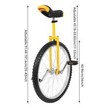 24 Inch Premium Outdoor Unicycle, Seat Post Clamp Enables 28-32 Inches Height Adjustment, Fits 3.75-5.09 Ft Height Users, Adjustable One Wheel Cycle For Balance Training, Outdoor Sports And Daily Fitness Activities - Yellow - View 10
