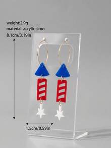 1pair Cute USA Flag Color Acrylic Rocket Flame Shape Ear Hoop Drop Earrings For Women Girl For American 250th Anniversary Independence Day Jewelry - Multicolor - View 9