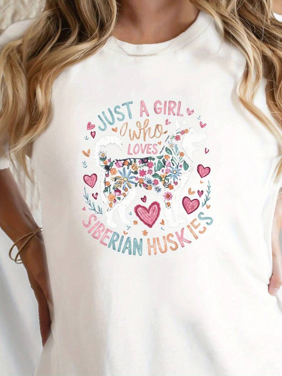 2026 Graphic Print T-Shirt, Short Sleeve, Crew Neck, Casual Top For Summer And Spring, Women's Clothing, Loose And Elegant Fit. - White - View 1