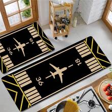 1 pieza, Decoración del hogar, Estampado de patrón de avión, Alfombra de cocina de lino, Tapete de cocina, Tapete de piso, Tapete de baño, Tapete de puerta, Impresión 3D rectangular, Adecuado para sala de estar, dormitorio, pasillo, baño, lavandería - Alfombra de poliéster, Adecuado para decoración del hogar interior y exterior - Multicolor - Ver 4