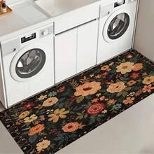 1 pieza, Decoración del hogar, Estampado de patrón floral, Alfombra de cocina de lino, Tapete de cocina, Tapete de piso, Tapete de baño, Tapete de puerta, Impresión 3D rectangular, Adecuado para sala de estar, dormitorio, pasillo, baño, lavandería - Alfombra de poliéster, Adecuado para decoración del hogar interior y exterior - Multicolor - Ver 5