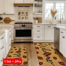 1 pieza, Decoración del hogar, Estampado de patrón de café, Alfombra de cocina de lino, Tapete de cocina, Tapete de piso, Tapete de baño, Tapete de puerta, Impresión 3D rectangular, Apto para sala de estar, dormitorio, pasillo, baño, lavandería - Alfombra de poliéster, Apto para decoración del hogar interior y exterior - Multicolor - Ver 13
