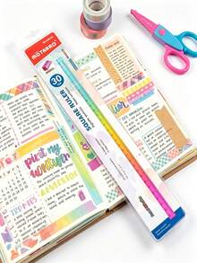 Cubo de regla colorido herramienta de dibujo geométrico 2 en 1, juego de papelería para aprendizaje de matemáticas, papelería de dibujo y medición, ayuda para la enseñanza de matemáticas, Body sólido geométrico de plástico multifuncional - Multicolor - Ver 4