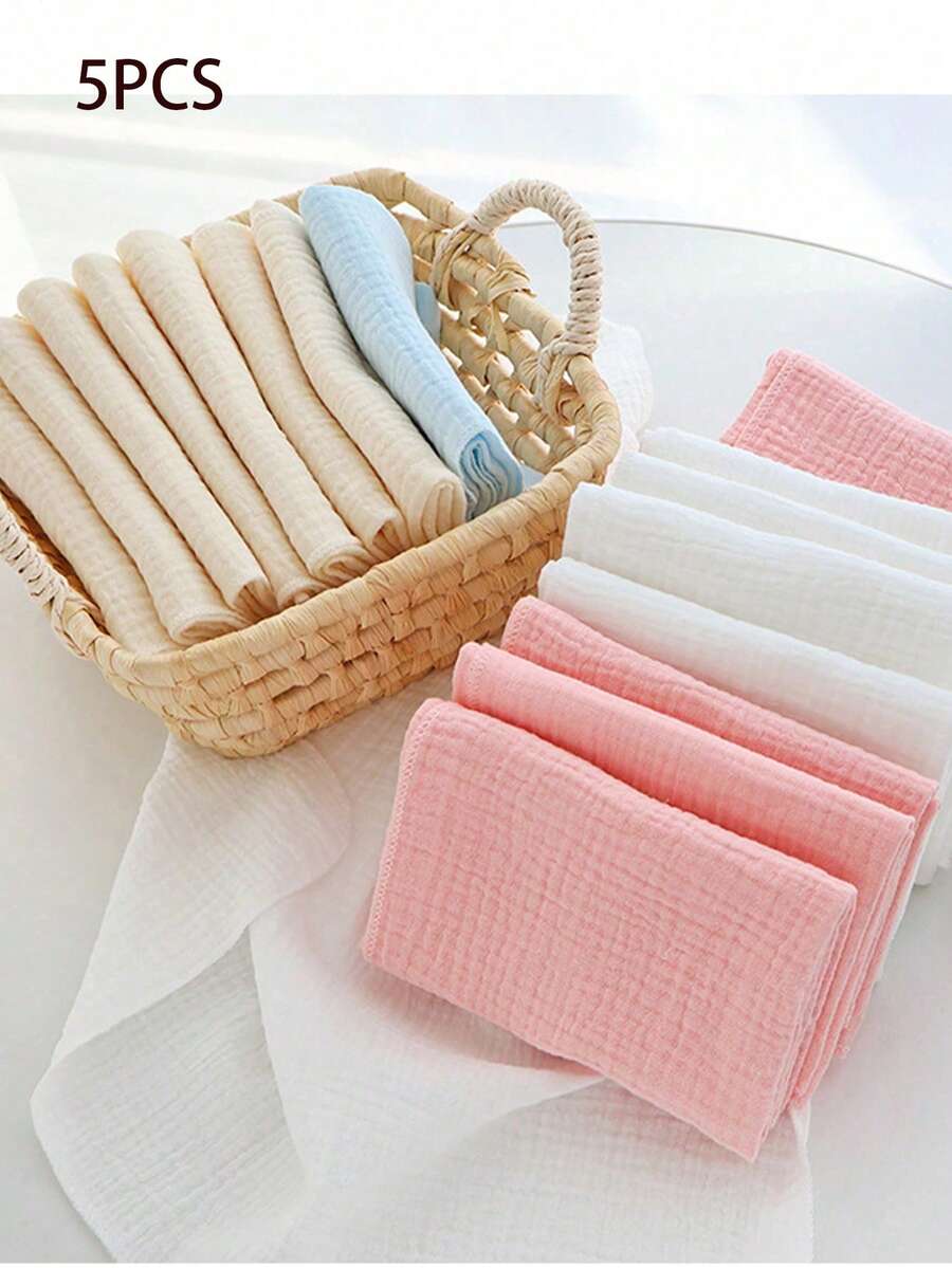 5pcs Baby Crepe Cloth Diapers Soft Absorbent, Newborn Gauze Diapers Washable, Children's Gauze Towels, Baby Burp Cloths, Multi-Function Cloths - Multicolor - View 1