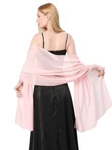 Hochwertiger einfarbiger Chiffon-Abendtuch, Braut-Brautjungfer-Hochzeitskleid-Cheongsam-Party-Tuch-Schal 2-in-1 für Frauen - Pink - Übersicht 1