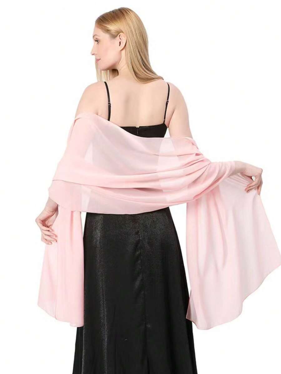 Hochwertiger einfarbiger Chiffon-Abendtuch, Braut-Brautjungfer-Hochzeitskleid-Cheongsam-Party-Tuch-Schal 2-in-1 für Frauen - Pink - Übersicht 1