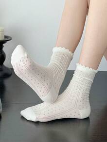 1/5 Đôi tất ren móc trắng, tất cổ ngắn mỏng cho mùa hè, phù hợp với giày Mary Jane; tất ren mỏng thoáng khí; tất cổ ngắn kiểu ba lê khoét rỗng màu trắng; tất lưới mỏng đa năng dài đến giữa bắp chân, tất ren hình trái tim cho nữ - Nhiều màu - Xem 9