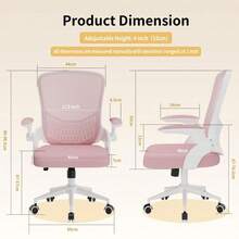 Ergonomic Mesh Office Chair With Flip Armrests And Lumbar Support - Pink - View 3