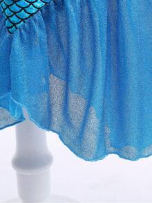 Vestido de sirena con lentejuelas azul & púrpura para niñas jóvenes con broche de piedra preciosa y mangas de mariposa, vestido de fiesta y actuación, conjunto de varita mágica, corona y guante a juego, vestido de noche para fiesta, juego de roles, adecuado como regalo de cumpleaños para niñas, adecuado para fiesta en la playa, reunión de amigos y otros eventos grandes - Morado - Ver 9