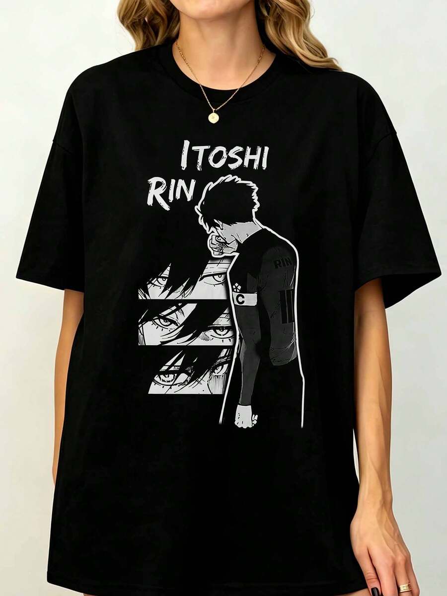 Blue Lock Rin Itoshi T-Shirt, Men's Women's Sizes - Black - View 1