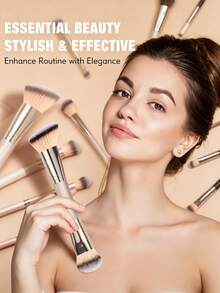 2-In-1 Dual-Ended Foundation And Powder Brush, Premium Soft Synthetic Bristles, Suitable For Seamless Application Of Liquid, Cream And Powder Products, Professional Makeup Tool, Create Perfect Contouring And Base Makeup - Multicolor - View 1