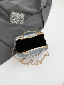 Ins Style Luxury Rhinestone Evening Clutch, Metal Handle Design, Exquisite Rhinestone Details, Compact Shape, Suitable For Dates, Parties And Gatherings - Blue - View 3