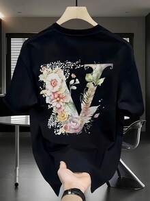 ¡Nueva ropa para hombre de talla 2026! Camiseta de hombre estampada en la espalda,% algodón de alta calidad - Camiseta de manga corta de corte holgado y casual de verano con estam - Negro - Ver 1