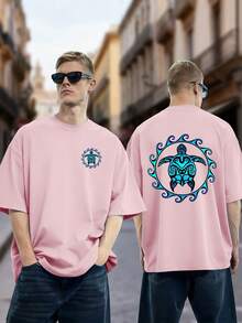 Men's Casual Short-Sleeved Shirt, Loose-Fitting, Breathable, And Quick-Drying, Soft To The Touch And Suitable For All Body Types - Turtle Print Design. A Versatile Garment - Hitam - View 7