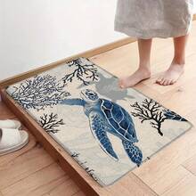 1pc Turtle Linen Rubber Kitchen Mat, Bathroom Non-Slip Pad, Door Mat And 2D Printed Rectangular Rug, Suitable For Living Room, Bedroom, Hallway, Bathroom And Laundry Room, Suitable For Indoor And Outdoor Home Decor - Multicolor - View 15