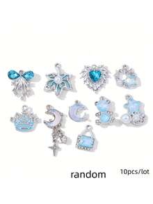 10/20pcs Random Blue Tone Ocean Colored Rhinestone Cross & Heart Shaped Pendant DIY Necklace Bracelet Jewelry Gift For Women - Blue - View 29