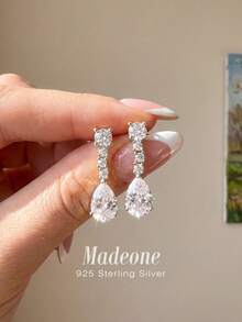 MADEONE 1 Pair Elegant 925 Sterling Silver Cubic Zirconia Teardrop Earrings, Suitable For Women's Daily Wear, Also Can Be Used As Party Or Evening Gift - Style 1 - View 2