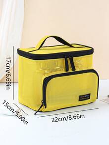 1 pieza Bolsa de almacenamiento de malla multifuncional de doble compartimento, material de malla semitransparente rosa, ranura frontal para cepillos + partición del compartimento principal, bolsa de maquillaje portátil estilo chica hot - Multicolor - Ver 12