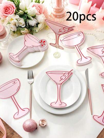 20 piezas Tarjetas de lugar con forma de cóctel rosa - 3 diseños diferentes, tarjetas de asiento para boda, decoraciones de mesa para fiesta, decoraciones de fiesta de boda, adecuadas para montaje de mesa, boda, etiquetas de comida para buffet, decoración de fiesta de champán y ocasiones de bautizo