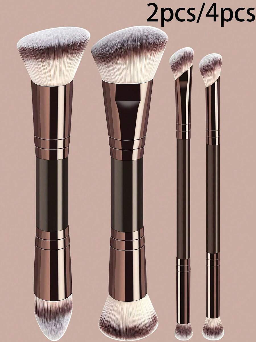YZIMENG Bộ 2/4 cọ trang điểm chuyên nghiệp hai đầu, cọ đánh nền vát và thuôn, cọ tạo khối, cọ má hồng, cọ phấn, cọ mắt, cọ che khuyết điểm, cọ highlight, cọ tán, dụng cụ trang điểm làm từ sợi mềm, di động, phù hợp để du lịch, quà tặng hoàn hảo cho phụ nữ và trẻ em gái