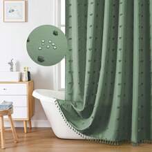 1 pieza Cortina de ducha con estampado de hortensia aterciopelada, cortina de ducha de baño de poliéster impermeable con diseño minimalista de recorte 3D para uso doméstico - Verde Oscuro - Ver 3