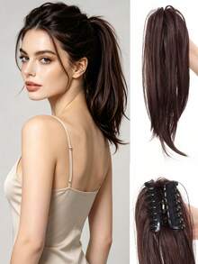 Synthetic Clip-In Hair Extensions, Straight Hair Extensions, Curly End Short Ponytail Hair Extensions, Suitable For Women's Daily And Holiday Use - Multicolor - View 10