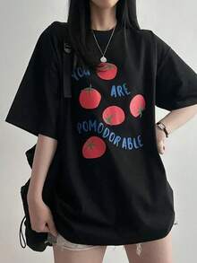 Short Sleeve T-Shirt For Women, Summer Fashion, Versatile, Loose Fitting, Round Neck Top - Black - View 1